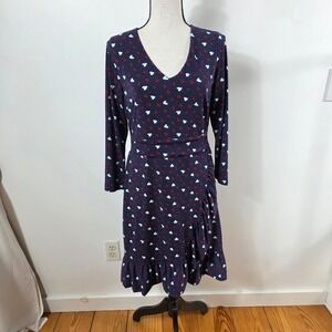 Talbots Petite Navy Blue Red White Valintine Heart Polka Dot  Ruffle Dress Sz 8P